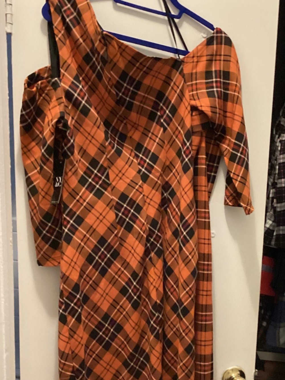 New York & Co orange plaid asymmetrical dress. NWOT 14 average